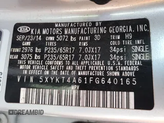 2015 Kia Sorento LX with VIN 5XYKT4A61FG640165, listed as a Copart auction lot 54720075 with 183,119 mi miles and Salvage Title. Bid and sale history available at carsss.com. Image 13.