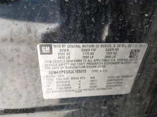 2018 Chevrolet Equinox Premier with VIN 3GNAXPEU5JL165915, listed as a IAAI auction lot 41597476 with 71,495 mi miles. Bid and sale history available at carsss.com. Image 9.