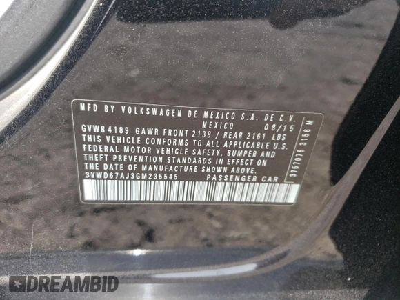 2016 Volkswagen Jetta Sedan 1.4T SE with VIN 3VWD67AJ3GM235545, listed as a Copart auction lot 48983525 with 151,455 mi miles and Salvage Title. Bid and sale history available at carsss.com. Image 13.