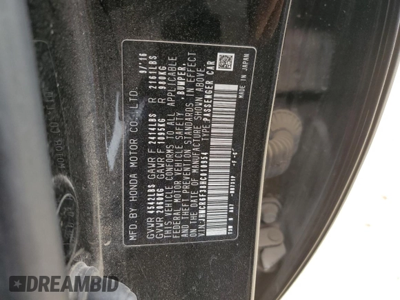 2017 Honda Accord with VIN JHMCR6F38HC010954, listed as a Copart auction lot 53473775 with 168,889 mi miles and Clean title. Bid and sale history available at DreamBid. Image 12.