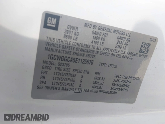 2014 Chevrolet Express Cargo with VIN 1GCWGGCA5E1125676, listed as a IAAI auction lot 42234161 with 285,045 mi miles and . Bid and sale history available at DreamBid. Image 9.