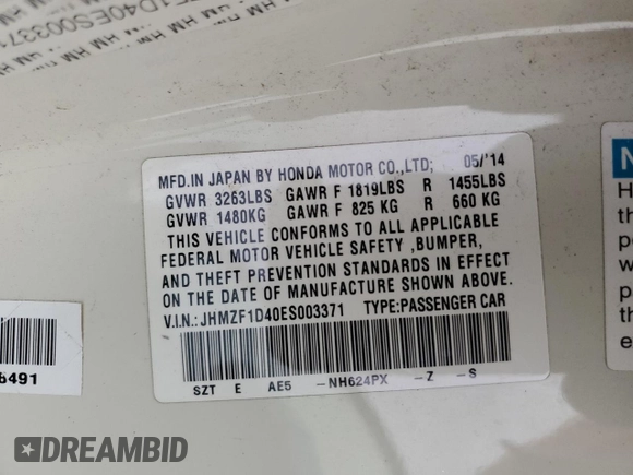 2014 Honda CR-Z with VIN JHMZF1D40ES003371, listed as a Copart auction lot 85157794 with 143,963 mi miles and Salvage Title. Bid and sale history available at DreamBid. Image 12.