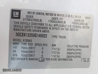 2008 Chevrolet Silverado 1500 LTZ with VIN 3GCEK13358G140922, listed as a IAAI auction lot 41707827 with 250,019 mi miles. Bid and sale history available at carsss.com. Image 9.
