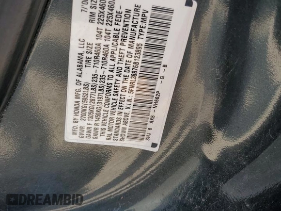 2006 Honda Odyssey Touring z VIN 5FNRL38876B123895, wystawiony jako Copart lot #56414355 z przebiegiem 248 142 mil mil oraz Szkoda całkowita • Salvage title. Historia ofert i sprzedaży dostępna na DreamBid. Obrazek 13.