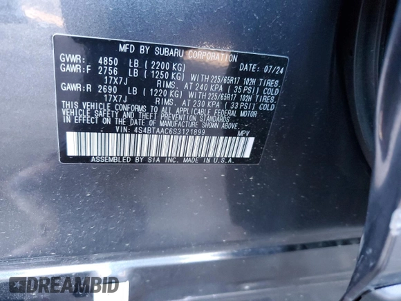 2025 Subaru Outback with VIN 4S4BTAAC6S3121899, listed as a Copart auction lot 83969844 with 3,497 mi miles and Salvage Title. Bid and sale history available at carsss.com. Image 15.