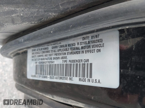 1997 Subaru Legacy Outback with VIN 4S3BG6852V7631841, listed as a IAAI auction lot 42652492 with 339,391 mi miles and . Bid and sale history available at DreamBid. Image 9.