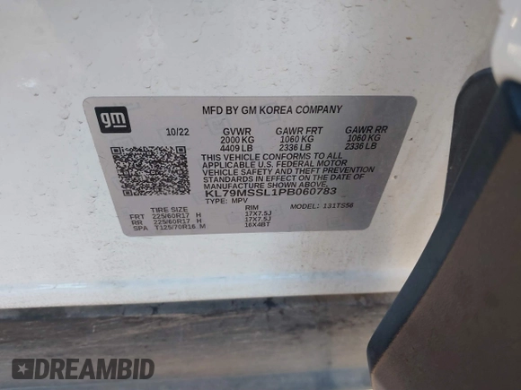 2023 Chevrolet TrailBlazer ACTIV with VIN KL79MSSL1PB060783, listed as a IAAI auction lot 41330323 with 26,004 mi miles and . Bid and sale history available at DreamBid. Image 9.