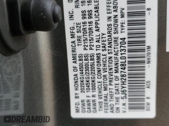 2008 Honda Element EX with VIN 5J6YH28748L013704, listed as a Copart auction lot 53679915 with 130,238 mi miles and Salvage Title. Bid and sale history available at DreamBid. Image 16.
