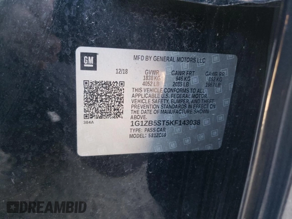 2019 Chevrolet Malibu LS with VIN 1G1ZB5ST5KF143038, listed as a Copart auction lot 47273755 with 135,143 mi miles and Salvage Title. Bid and sale history available at DreamBid. Image 13.