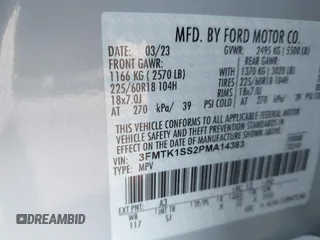 2023 Ford Mustang Mach-E Select с VIN 3FMTK1SS2PMA14383, выставлен на аукционе IAAI как лот 41294109 с пробегом 18 346 миль миль и . История ставок и продаж доступна на DreamBid. Изображение 9.