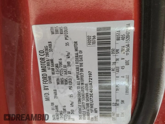 2008 Ford Explorer XLT с VIN 1FMEU73E48UA72197, выставлен на аукционе Copart как лот 55864505 с пробегом 129 144 миль миль и Списание • Salvage title. История ставок и продаж доступна на DreamBid. Изображение 12.