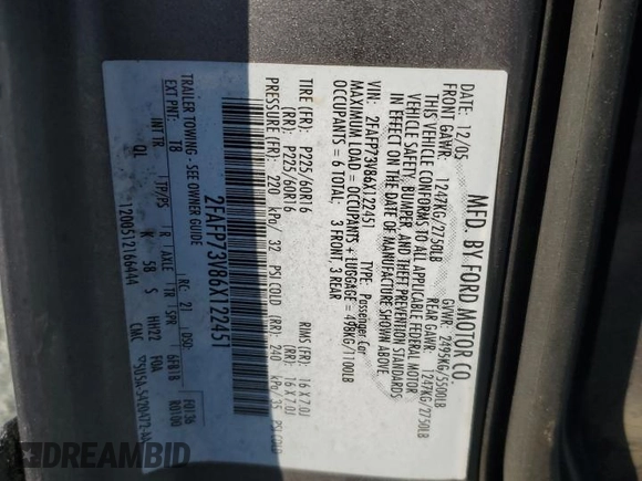 2006 Ford Crown Victoria z VIN 2FAFP73V86X122451, wystawiony jako Copart lot #50893875 z przebiegiem 338 845 mil mil oraz Szkoda całkowita • Salvage title. Historia ofert i sprzedaży dostępna na DreamBid. Obrazek 12.