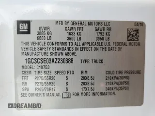 2010 Chevrolet Silverado 1500 LT with VIN 1GCSCSE03AZ230388, listed as a Copart auction lot 43829685 with 193,166 mi miles and Salvage Title. Bid and sale history available at DreamBid. Image 12.