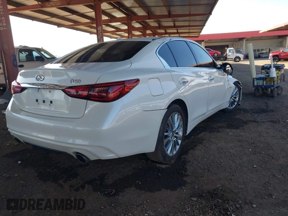 2020 Infiniti Q50 EDITION 30 with VIN JN1EV7APXLM201755, listed as a IAAI auction lot 41505386 with 52,316 mi miles and . Bid and sale history available at carsss.com. Image 4.
