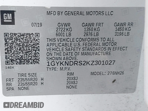 2019 Cadillac XT5 Luxury AWD z VIN 1GYKNDRS2KZ301027, wystawiony jako IAAI lot #41750374 z przebiegiem 44 328 mil mil oraz . Historia ofert i sprzedaży dostępna na DreamBid. Obrazek 9.
