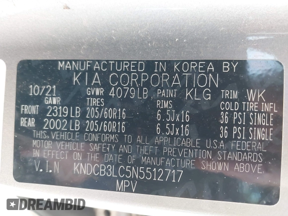 2022 Kia Niro LXS with VIN KNDCB3LC5N5512717, listed as a IAAI auction lot 41453629 with 94,756 mi miles. Bid and sale history available at carsss.com. Image 9.