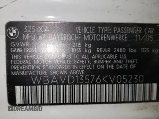 2006 BMW 3 Series 325xi with VIN WBAVD13576KV05230, listed as a Copart auction lot 53792085 with 124,190 mi miles and Salvage Title. Bid and sale history available at carsss.com. Image 12.