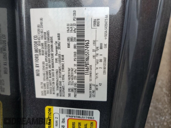 2018 Ford Mustang EcoBoost with VIN 1FA6P8TH6J5174963, listed as a Copart auction lot 61450555 with 62,224 mi miles and Salvage title. Bid and sale history available at DreamBid. Image 12.