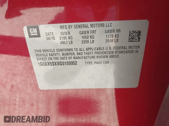 2016 Cadillac CTS Luxury Collection AWD with VIN 1G6AX5SXXG0100952, listed as a IAAI auction lot 41736200 with 123,495 mi miles and . Bid and sale history available at DreamBid. Image 9.