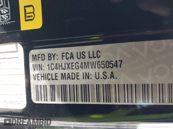 2021 Jeep Wrangler Unlimited Sahara with VIN 1C4HJXEG4MW650547, listed as a IAAI auction lot 42052146 with 26,983 mi miles and . Bid and sale history available at DreamBid. Image 9.