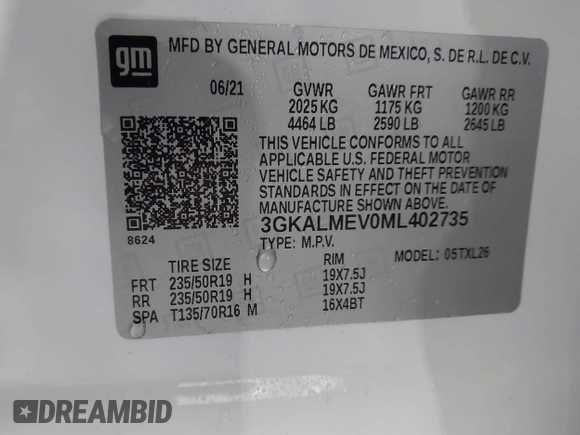 2021 GMC Terrain SLE with VIN 3GKALMEV0ML402735, listed as a IAAI auction lot 41275163 with 33,136 mi miles and . Bid and sale history available at carsss.com. Image 9.