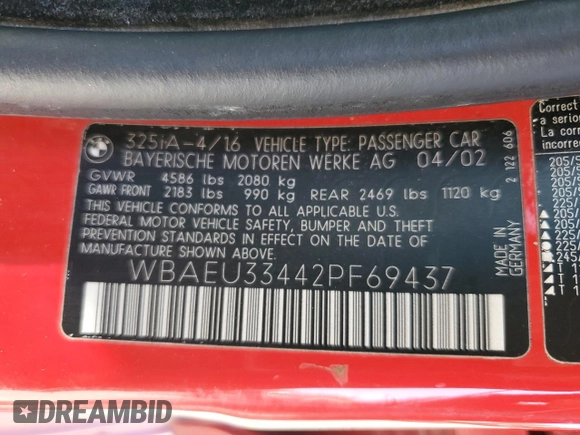 2002 BMW 3 Series 325xi z VIN WBAEU33442PF69437, wystawiony jako Copart lot #70657644 z przebiegiem 220 562 mil mil oraz Szkoda całkowita • Salvage title. Historia ofert i sprzedaży dostępna na DreamBid. Obrazek 12.