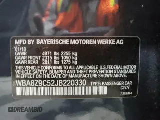 2018 BMW 3 Series 330i xDrive with VIN WBA8Z9C52JB220330, listed as a Copart auction lot 82926983 with 53,436 mi miles and Non Repairable. Bid and sale history available at carsss.com. Image 12.