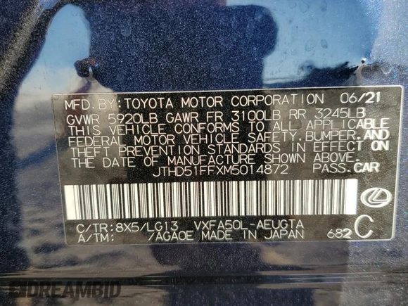 2021 Lexus LS 500 with VIN JTHD51FFXM5014872, listed as a Copart auction lot 74589874 with 20,701 mi miles and Non repairable. Bid and sale history available at DreamBid. Image 14.
