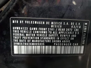 2019 Volkswagen Jetta SEL z VIN 3VWE57BU2KM005035, wystawiony jako Copart lot #54250765 z przebiegiem 134 881 mil mil oraz Szkoda całkowita • Salvage title. Historia ofert i sprzedaży dostępna na DreamBid. Obrazek 12.