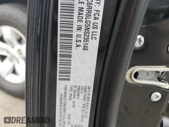2022 Ram 1500 SLT z VIN 1C6RR6LG5NS235148, wystawiony jako Copart lot #59632445 z przebiegiem 27 025 mil mil oraz Nie do naprawy • Non repairable. Historia ofert i sprzedaży dostępna na DreamBid. Obrazek 12.