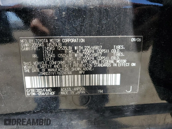 2007 Toyota RAV4 Limited with VIN JTMBD31V176024744, listed as a Copart auction lot 52003835 with 70,307 mi miles and Salvage Title. Bid and sale history available at carsss.com. Image 13.