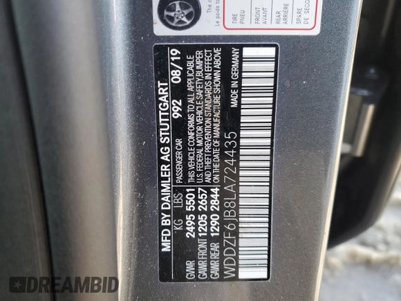 2020 Mercedes-Benz E-Class E 450 with VIN WDDZF6JB8LA724435, listed as a Copart auction lot 88094595 with 56,070 mi miles and Salvage Title. Bid and sale history available at carsss.com. Image 12.