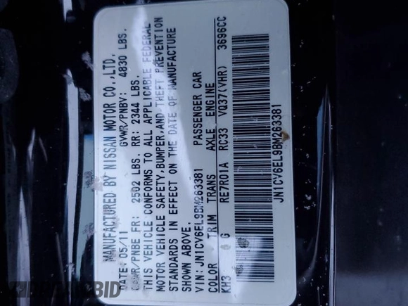 2011 Infiniti G37 x with VIN JN1CV6EL9BM263381, listed as a Copart auction lot 88981905 with 117,087 mi miles and Salvage Title. Bid and sale history available at carsss.com. Image 12.