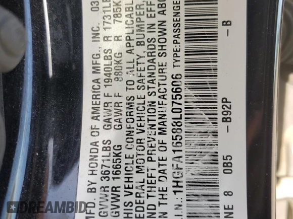 2008 Honda Civic LX z VIN 1HGFA16588L075606, wystawiony jako Copart lot #55765845 z przebiegiem 201 896 mil mil oraz Szkoda całkowita • Salvage title. Historia ofert i sprzedaży dostępna na DreamBid. Obrazek 12.