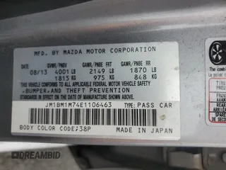 2014 Mazda 3 i Grand Touring with VIN JM1BM1M74E1106463, listed as a Copart auction lot 85144434 with 122,729 mi miles and Salvage Title. Bid and sale history available at DreamBid. Image 12.