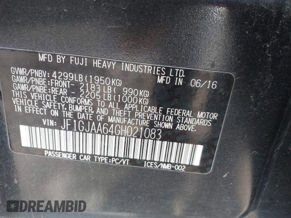 2016 Subaru Impreza с VIN JF1GJAA64GH021083, выставлен на аукционе IAAI как лот 42350963 с пробегом 90 931 миль миль и . История ставок и продаж доступна на DreamBid. Изображение 9.