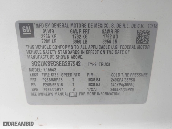 2014 Chevrolet Silverado 1500 LTZ with VIN 3GCUKSEC8EG287942, listed as a IAAI auction lot 41824171 with 205,607 mi miles. Bid and sale history available at carsss.com. Image 9.