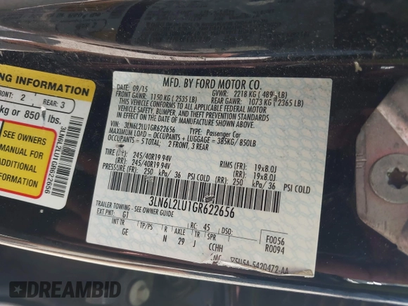 2016 Lincoln MKZ Hybrid with VIN 3LN6L2LU1GR622656, listed as a IAAI auction lot 42590612 with 264,839 mi miles and . Bid and sale history available at DreamBid. Image 9.
