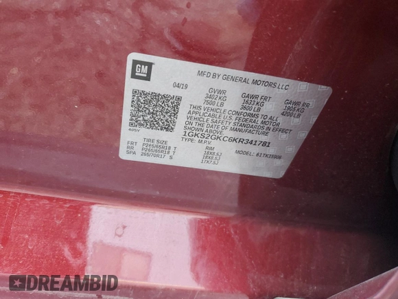 2019 GMC Yukon XL SLT with VIN 1GKS2GKC6KR341781, listed as a Copart auction lot 77468734 with 93,482 mi miles and Salvage Title. Bid and sale history available at DreamBid. Image 14.