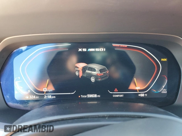 2021 BMW X5 M50i with VIN 5UXJU4C06M9F06155, listed as a Copart auction lot 86296724 with 59,608 mi miles and Salvage Title. Bid and sale history available at carsss.com. Image 9.