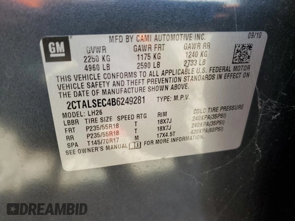 2011 GMC Terrain SLE-2 z VIN 2CTALSEC4B6249281, wystawiony jako Copart lot #57477015 z przebiegiem 152 583 mil mil oraz Szkody całkowita. Historia ofert i sprzedaży dostępna na DreamBid. Obrazek 13.