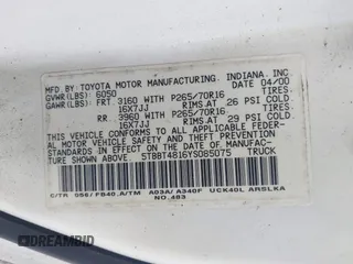 2000 Toyota Tundra Limited with VIN 5TBBT4816YS085075, listed as a IAAI auction lot 41413494 with 66,293 mi miles and . Bid and sale history available at DreamBid. Image 9.