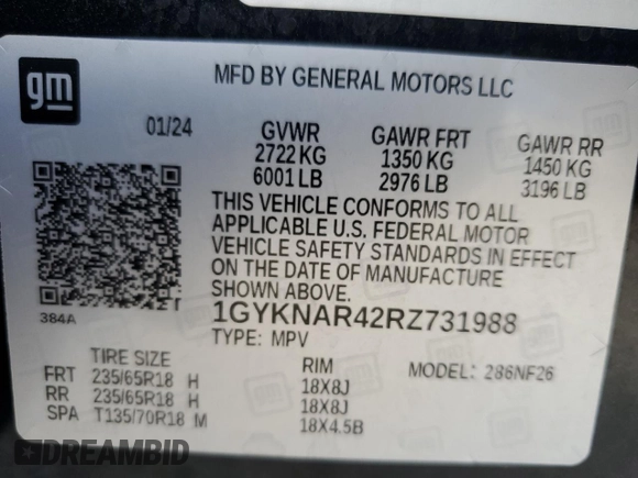 2024 Cadillac XT5 FWD Luxury with VIN 1GYKNAR42RZ731988, listed as a Copart auction lot 72777544 with 5,965 mi miles and Salvage title. Bid and sale history available at DreamBid. Image 13.