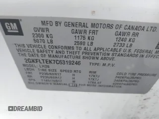 2012 GMC Terrain SLE-2 with VIN 2GKFLTEK7C6319246, listed as a IAAI auction lot 42198043 with 158,955 mi miles and . Bid and sale history available at DreamBid. Image 9.
