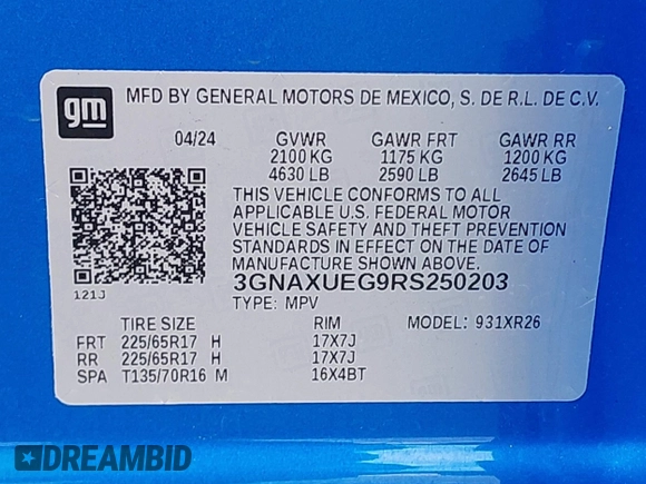 2024 Chevrolet Equinox LT with VIN 3GNAXUEG9RS250203, listed as a IAAI auction lot 42233875 with 26,930 mi miles and . Bid and sale history available at DreamBid. Image 9.