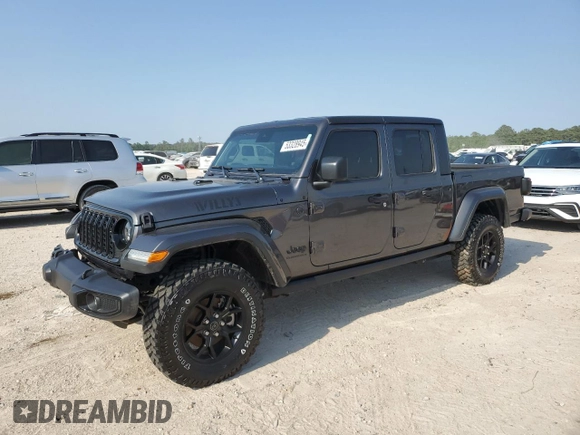 2024 Jeep Gladiator Willys с VIN 1C6HJTAG6RL107893, выставлен на аукционе Copart как лот 53328945 с пробегом 8 961 миль миль и Списание • Salvage title. История ставок и продаж доступна на DreamBid. Изображение 1.