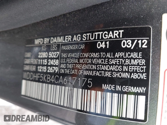 2012 Mercedes-Benz E 350 Luxury with VIN WDDHF5KB4CA617175, listed as a IAAI auction lot 42207317 with 110,533 mi miles and . Bid and sale history available at DreamBid. Image 9.