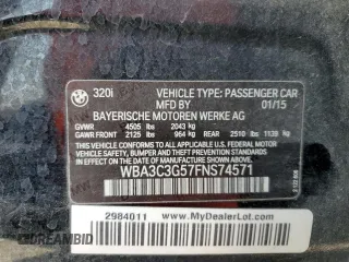 2015 BMW 3 Series 320i xDrive с VIN WBA3C3G57FNS74571, выставлен на аукционе Copart как лот 58059955 с пробегом 110 944 миль миль и Списание • Salvage title. История ставок и продаж доступна на DreamBid. Изображение 12.