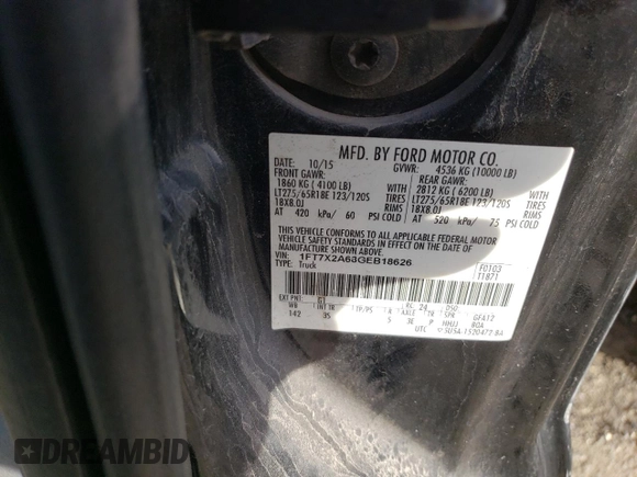2016 Ford F-250 XLT with VIN 1FT7X2A68GEB18626, listed as a Copart auction lot 89073055 with Not provided miles and Salvage title. Bid and sale history available at DreamBid. Image 12.