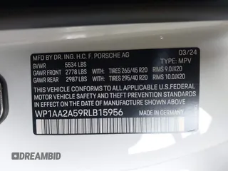 2024 Porsche Macan с VIN WP1AA2A59RLB15956, выставлен на аукционе IAAI как лот 42128152 с пробегом 5 609 миль миль и . История ставок и продаж доступна на DreamBid. Изображение 9.